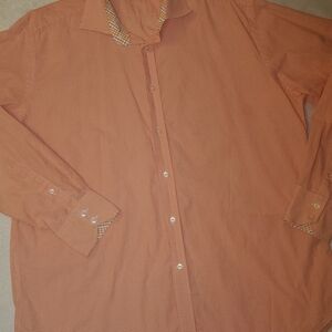Men's Casual Orange Plaid Button-Down Shirt SZ. XL 100% Cotton